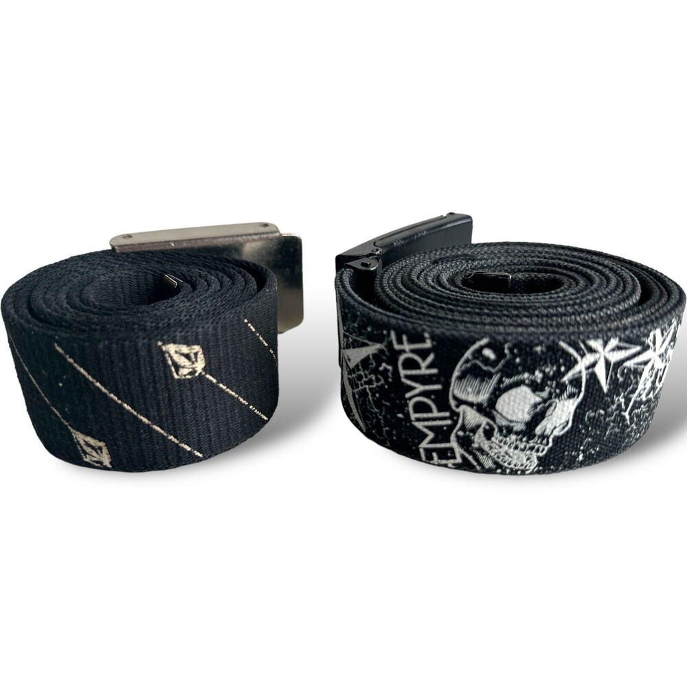 Lot 2 Volcom Empyre Web Belts Mens Black White Skater Skull Canvas 42 45 Inch